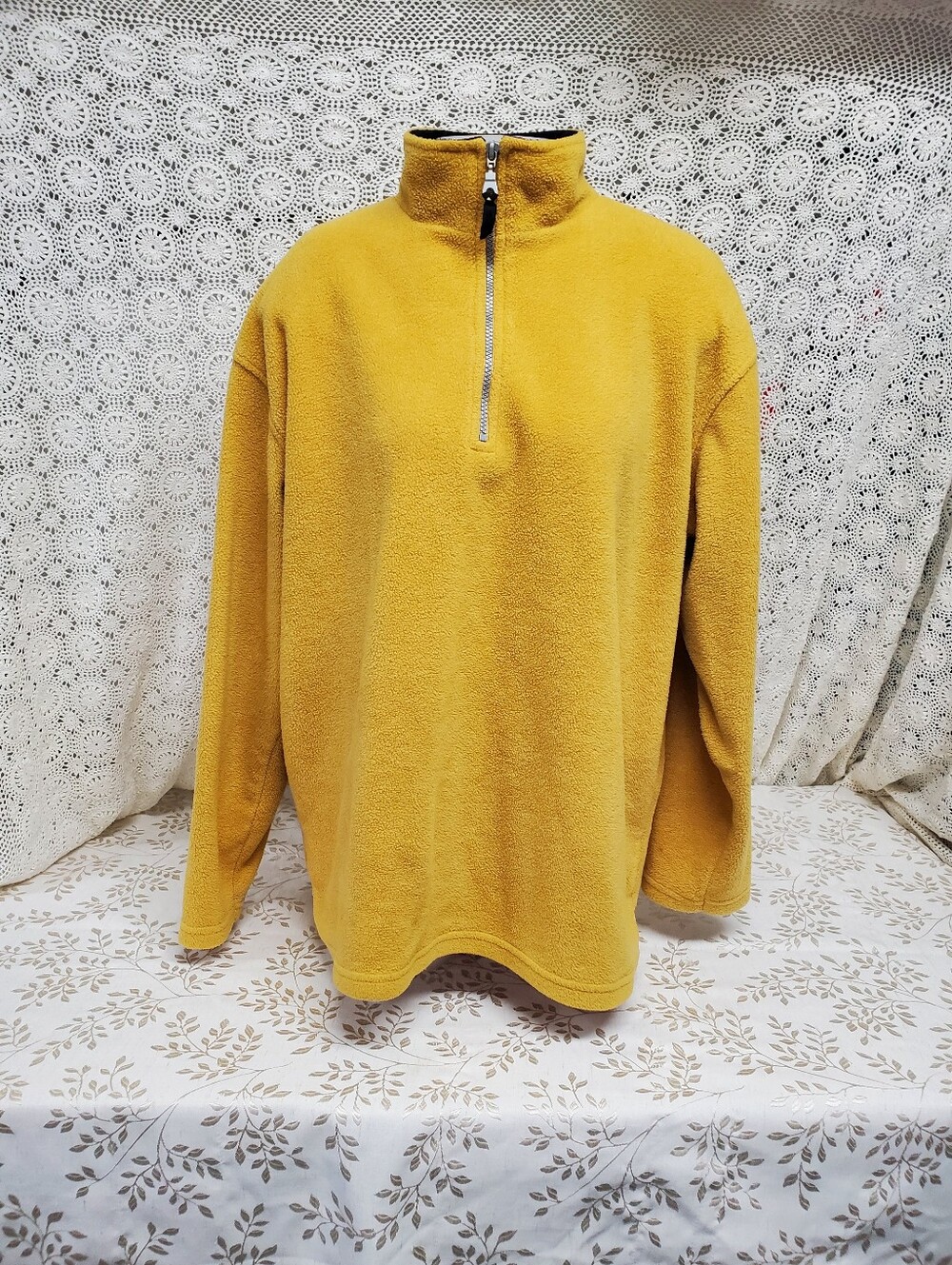 Men's Quarter-Zip Fleece Pullover - Mustard Yellow L fit Wonens XL
